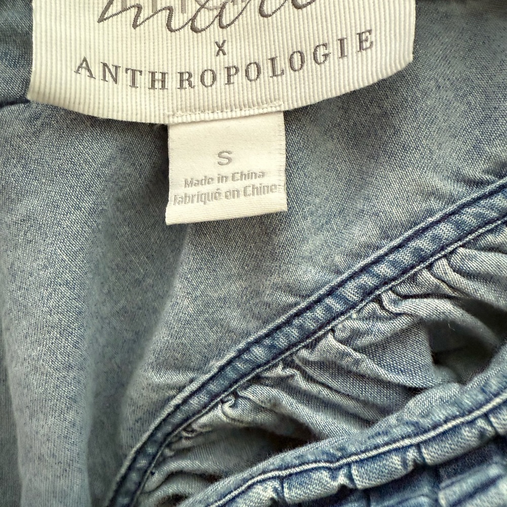 Anthropologie x Mare Mare Ruffled Chambray Denim Blouse Size Small Top Peplum - Picture 6 of 7